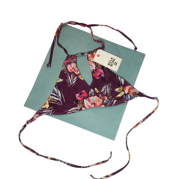 Billabong Float On By Hi Neck Bikini Top in Crushed Berry - Size Small - Picture 2 of 7